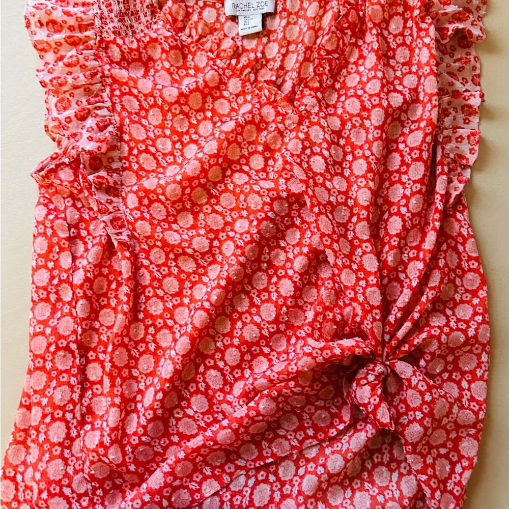 Rachel Zoe Vibrant Orange Floral Blouse